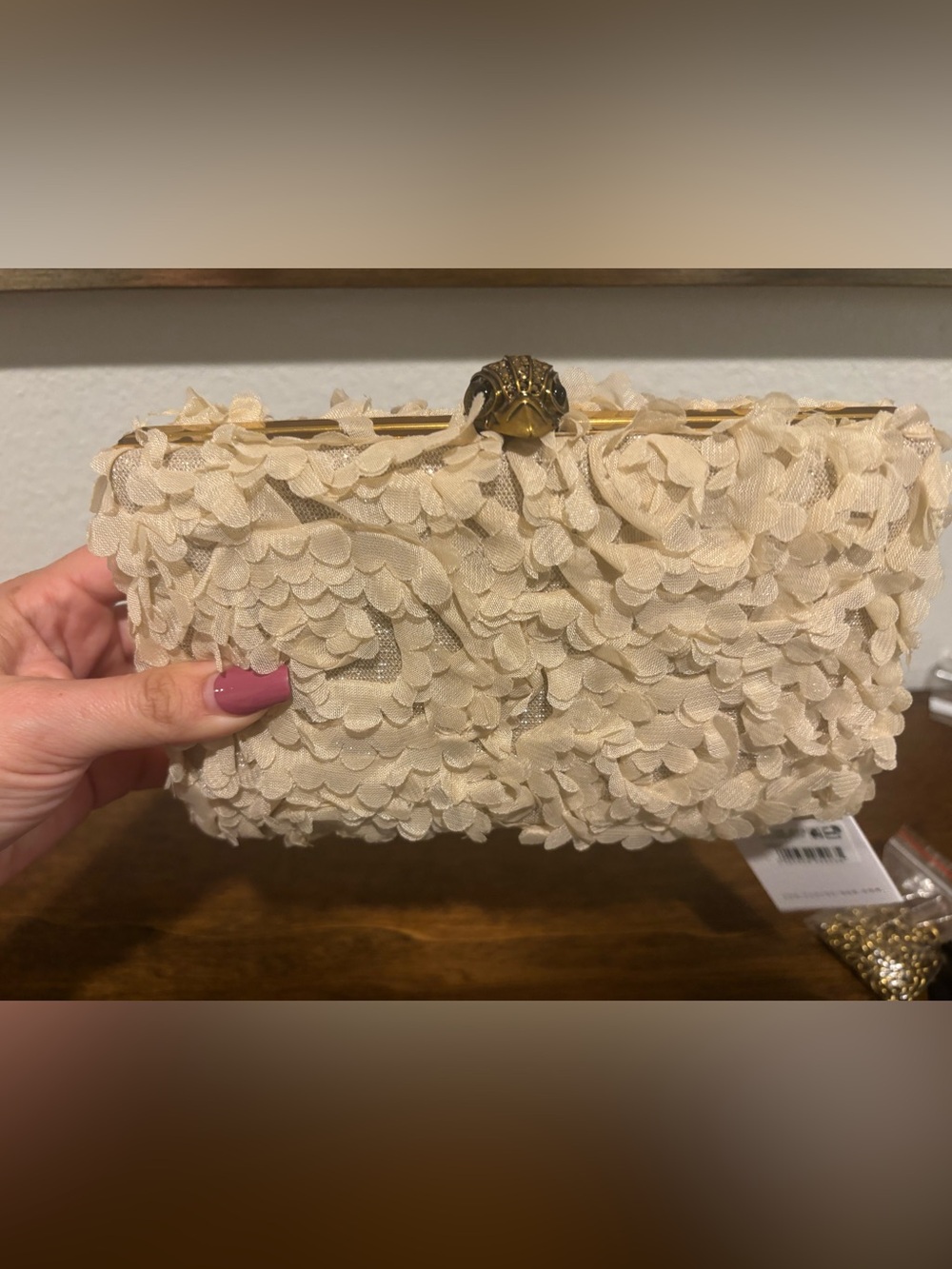 Kurt Geiger cream floral ruffle frame clutch - Picture 4 of 13